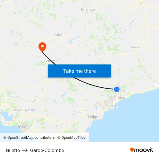 Gilette to Garde-Colombe map