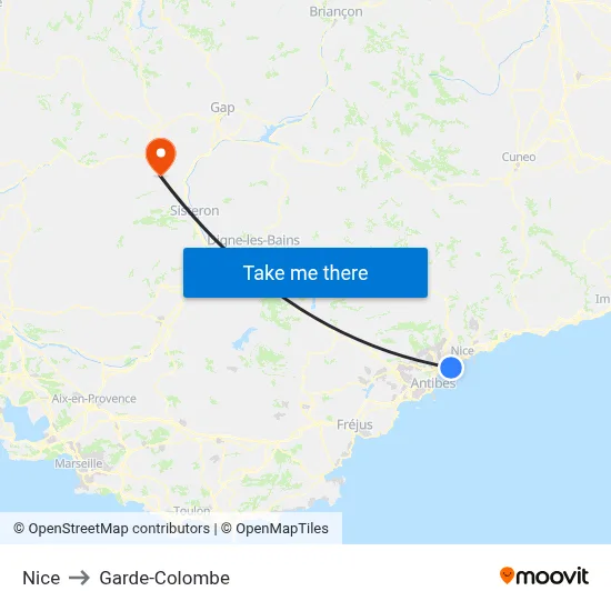 Nice to Garde-Colombe map