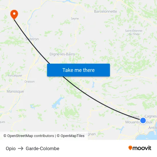 Opio to Garde-Colombe map