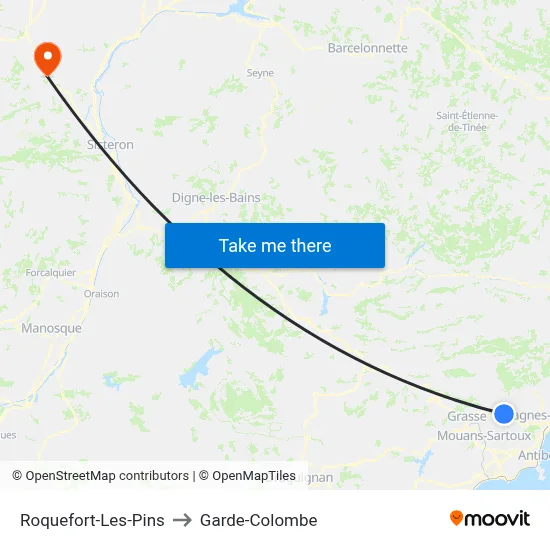 Roquefort-Les-Pins to Garde-Colombe map