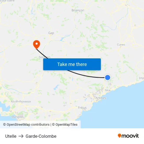 Utelle to Garde-Colombe map