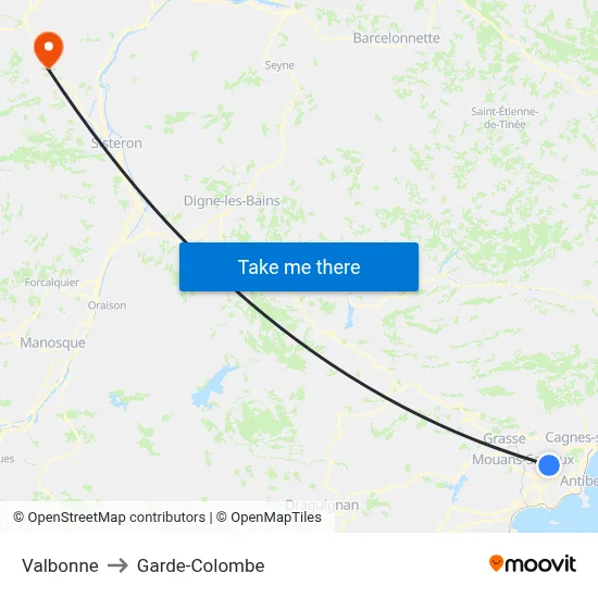 Valbonne to Garde-Colombe map
