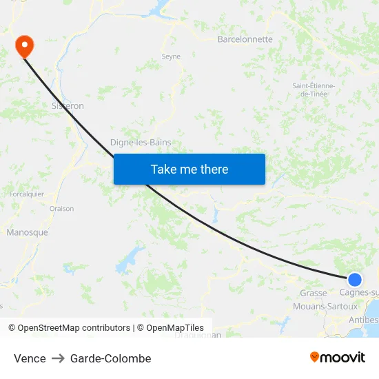 Vence to Garde-Colombe map