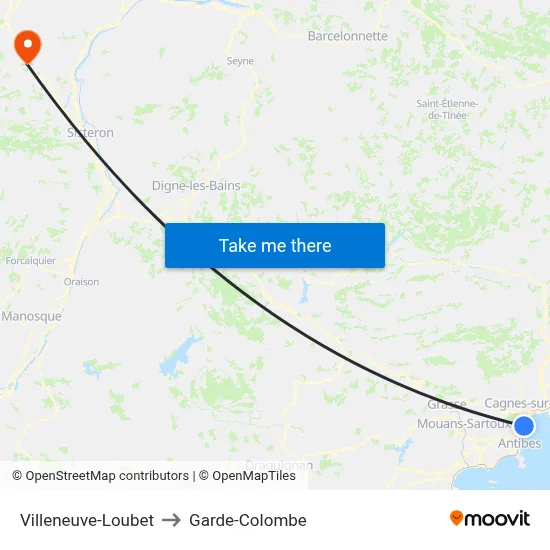 Villeneuve-Loubet to Garde-Colombe map