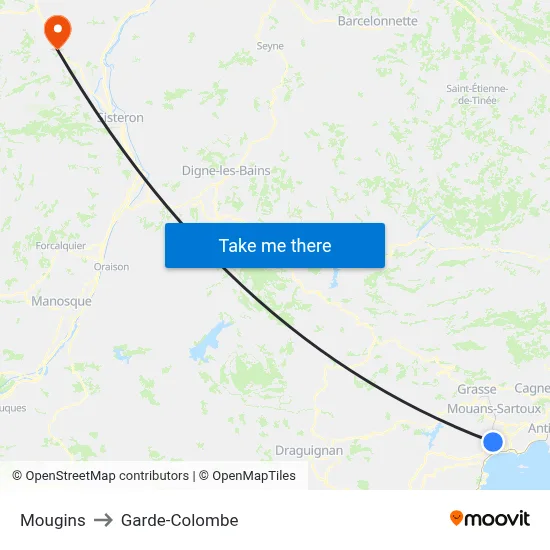 Mougins to Garde-Colombe map
