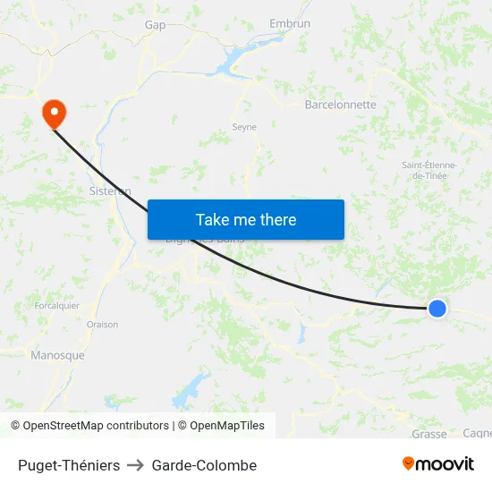 Puget-Théniers to Garde-Colombe map