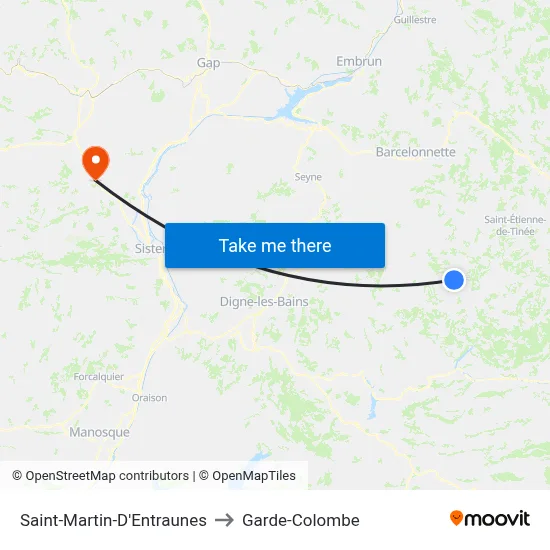 Saint-Martin-D'Entraunes to Garde-Colombe map