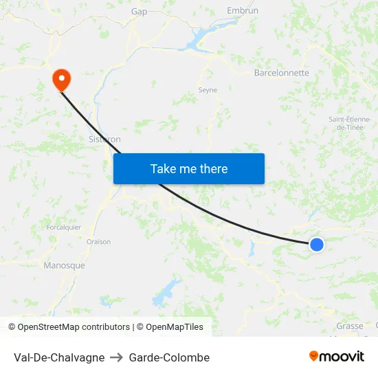 Val-De-Chalvagne to Garde-Colombe map
