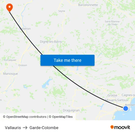 Vallauris to Garde-Colombe map