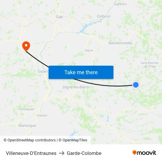 Villeneuve-D'Entraunes to Garde-Colombe map