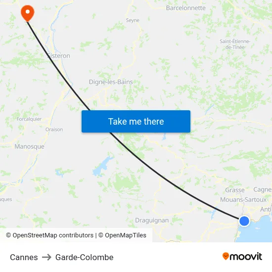 Cannes to Garde-Colombe map