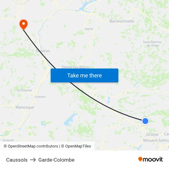 Caussols to Garde-Colombe map