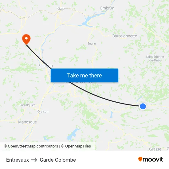 Entrevaux to Garde-Colombe map