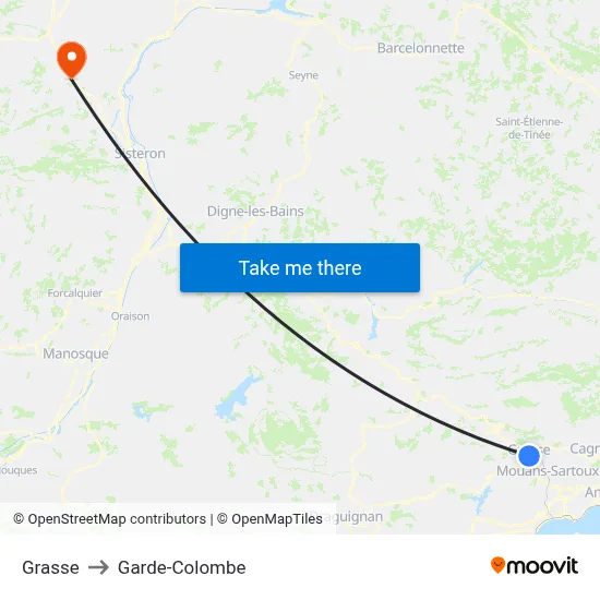 Grasse to Garde-Colombe map