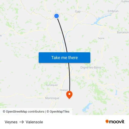 Veynes to Valensole map