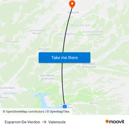 Esparron-De-Verdon to Valensole map
