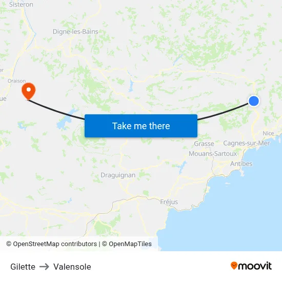 Gilette to Valensole map