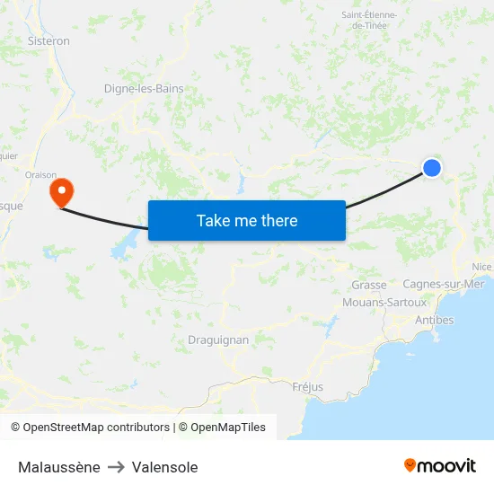 Malaussène to Valensole map