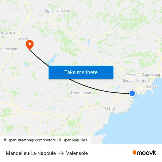 Mandelieu-La-Napoule to Valensole map