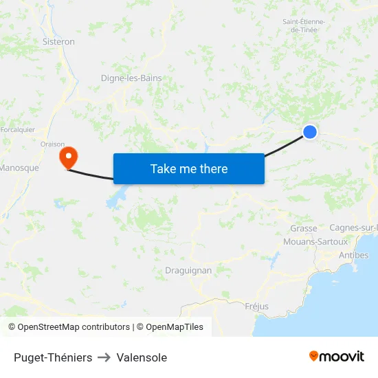 Puget-Théniers to Valensole map