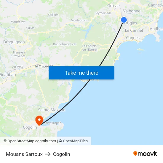 Mouans Sartoux to Cogolin map