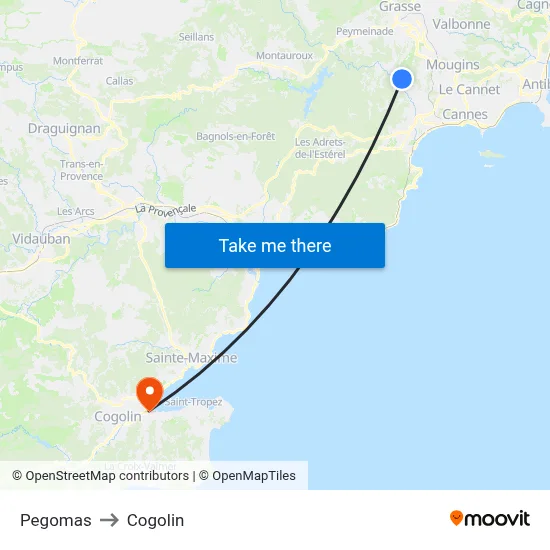 Pegomas to Cogolin map