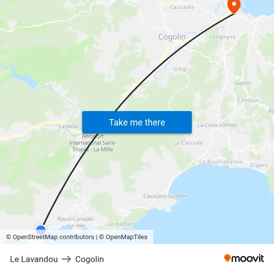 Le Lavandou to Cogolin map