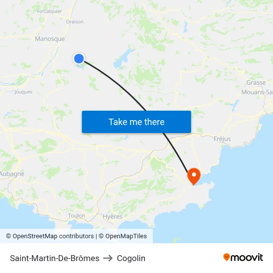 Saint-Martin-De-Brômes to Cogolin map