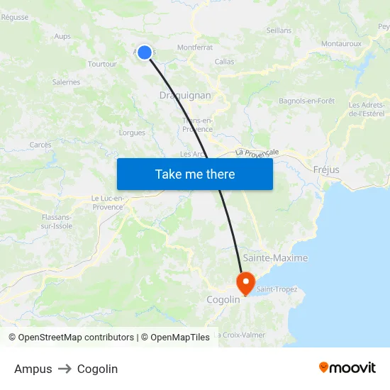 Ampus to Cogolin map