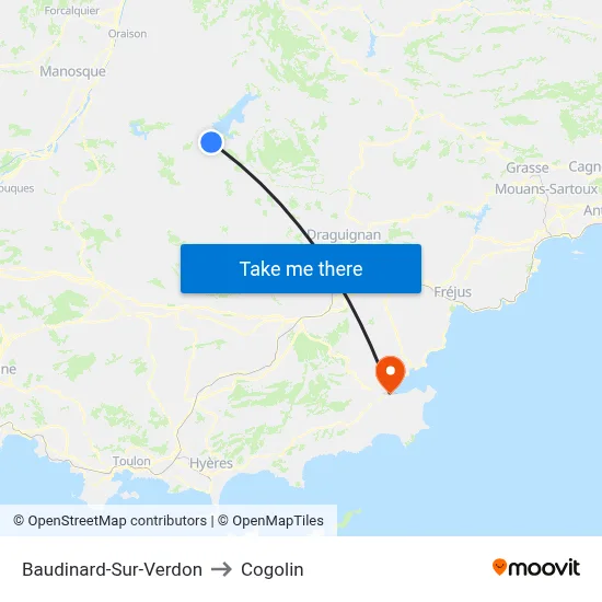 Baudinard-Sur-Verdon to Cogolin map