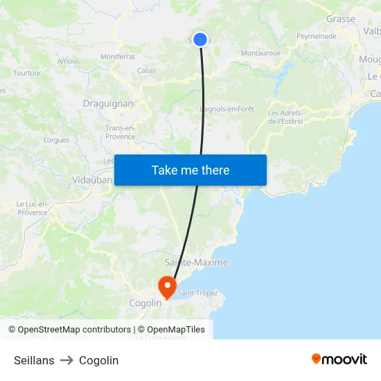 Seillans to Cogolin map