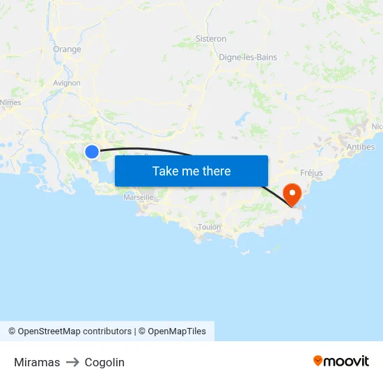 Miramas to Cogolin map