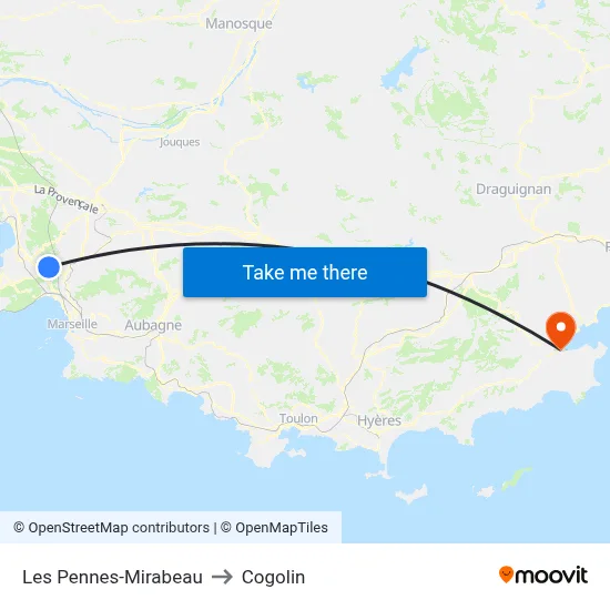 Les Pennes-Mirabeau to Cogolin map