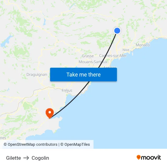 Gilette to Cogolin map