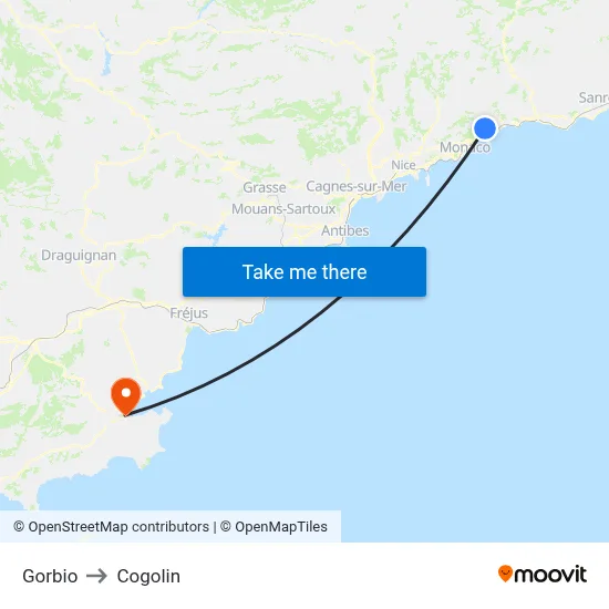 Gorbio to Cogolin map