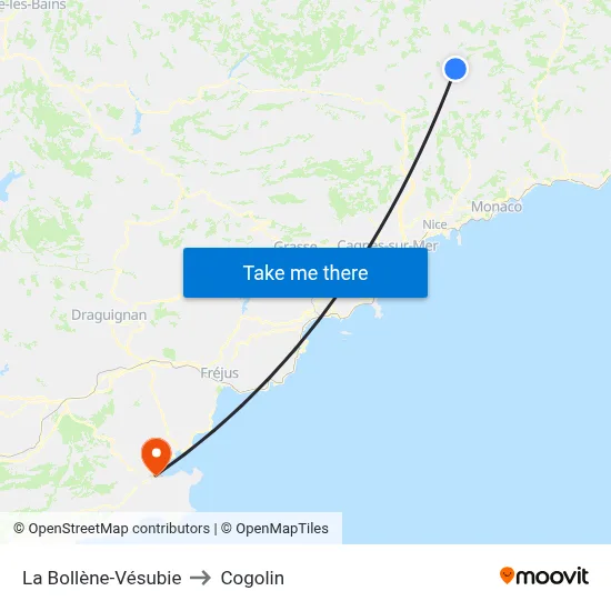 La Bollène-Vésubie to Cogolin map