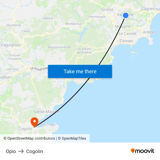 Opio to Cogolin map