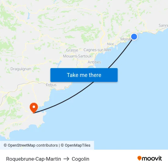 Roquebrune-Cap-Martin to Cogolin map