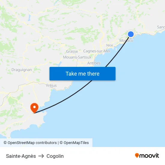 Sainte-Agnès to Cogolin map