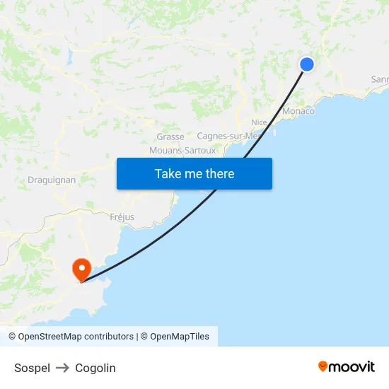 Sospel to Cogolin map