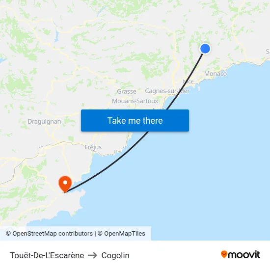 Touët-De-L'Escarène to Cogolin map