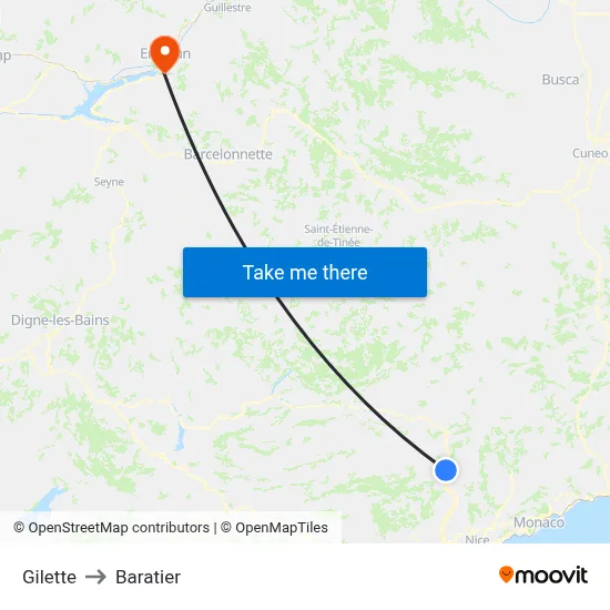 Gilette to Baratier map
