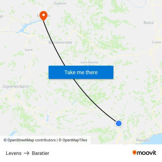 Levens to Baratier map