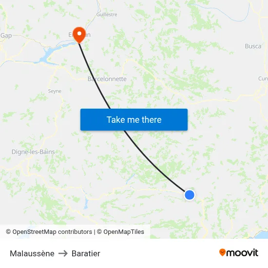 Malaussène to Baratier map