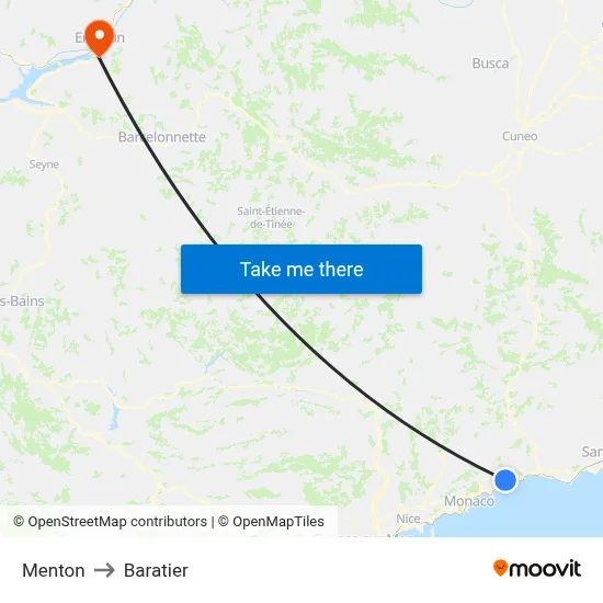 Menton to Baratier map