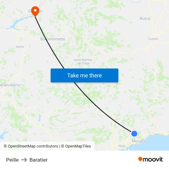 Peille to Baratier map
