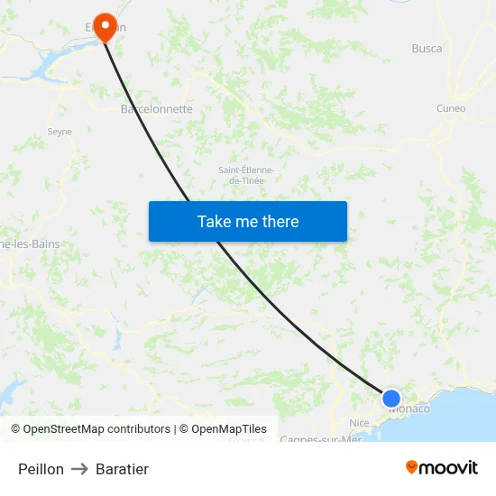 Peillon to Baratier map