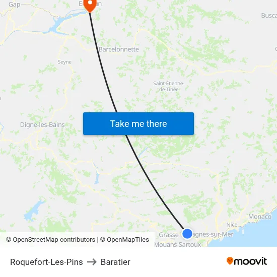 Roquefort-Les-Pins to Baratier map