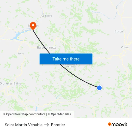Saint-Martin-Vésubie to Baratier map