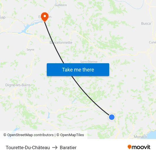 Tourette-Du-Château to Baratier map